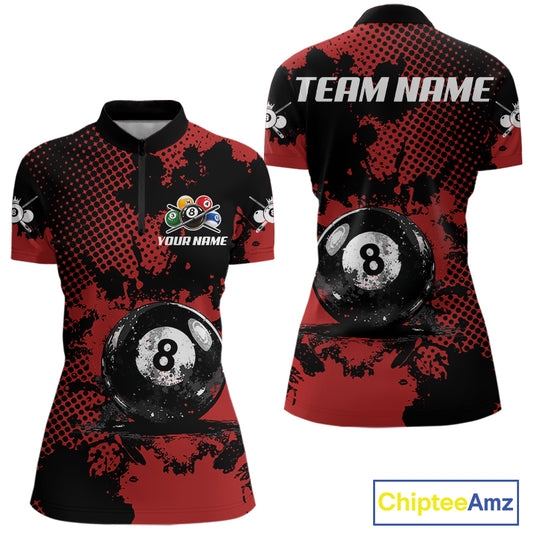 Custom Red Grunge Ball Billiard Shirts For Women Personalized Ball 8 Billiard Attire Gifts NYN2328