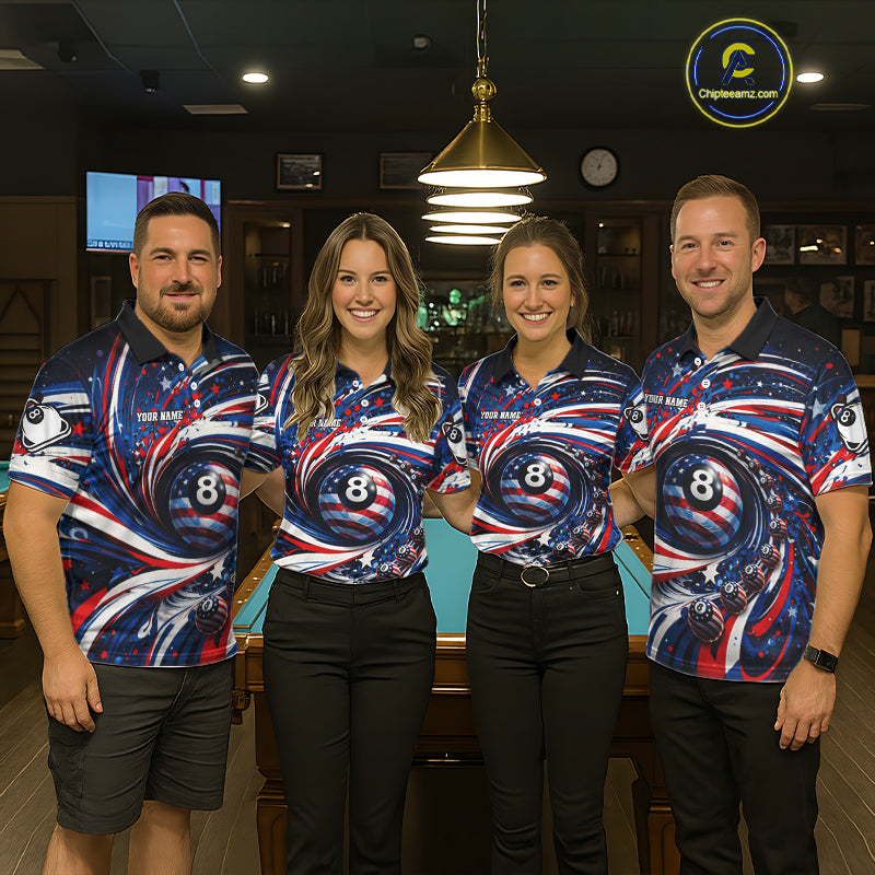 Custom US Flag Pool 8 Ball Billiard Shirt For Women Personalized Patriotic Ball Billiard Attire NYN2591
