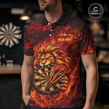 Load image into Gallery viewer, Lion Fire Flame Dartboard &amp; Arrow Men Darts Polo Shirt Personalized Red Grunge Darts Jerseys NYN2599
