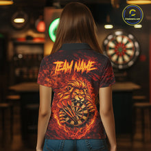 Load image into Gallery viewer, Lion Fire Flame Dartboard &amp; Arrow Women Darts Polo Shirt Personalized Red Grunge Darts Jerseys NYN2599