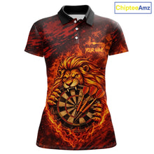 Load image into Gallery viewer, Lion Fire Flame Dartboard &amp; Arrow Women Darts Polo Shirt Personalized Red Grunge Darts Jerseys NYN2599