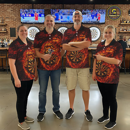 Lion Fire Flame Dartboard & Arrow Women Darts Polo Shirt Personalized Red Grunge Darts Jerseys NYN2599