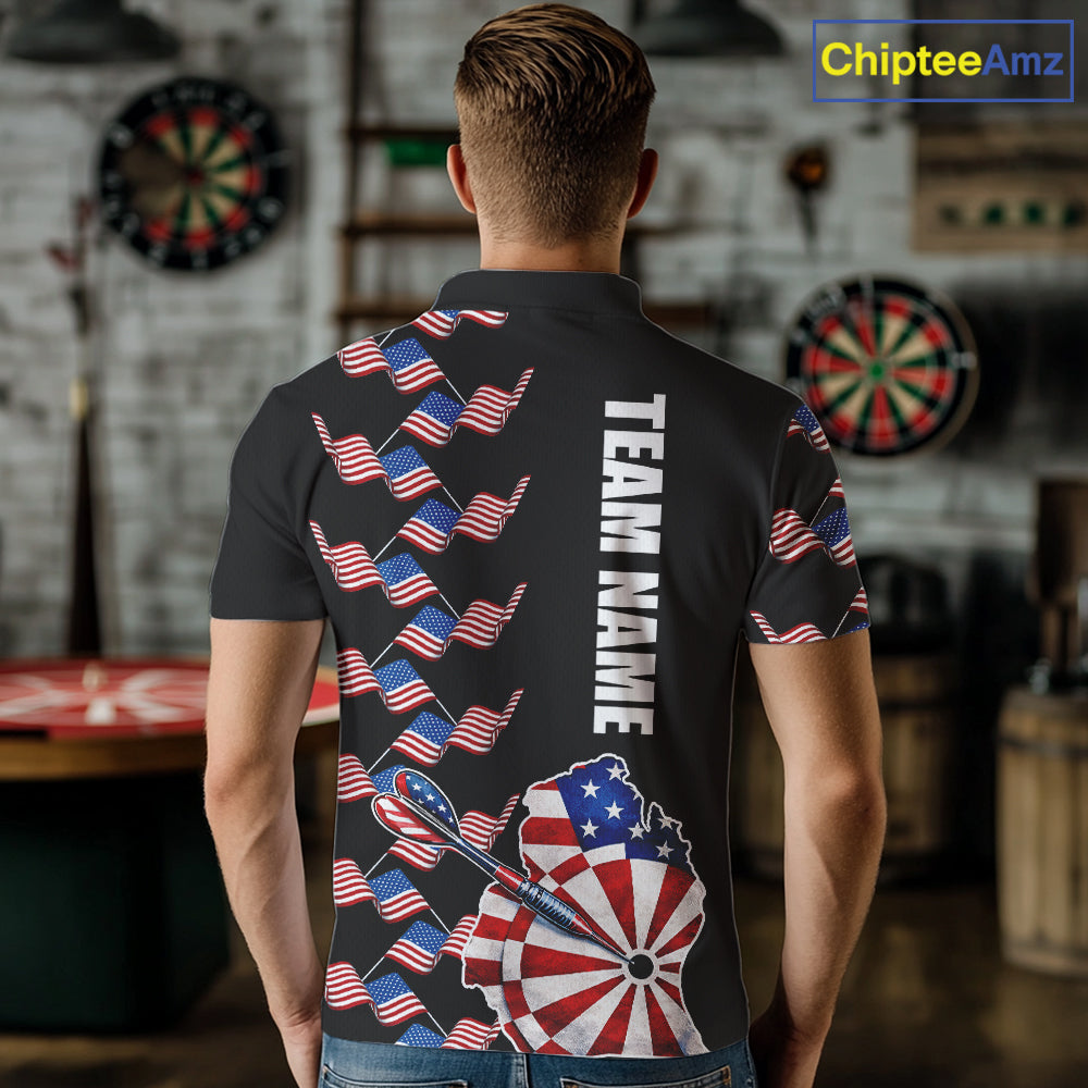 Custom American Flag Pattern Dartboard Darts Polo Shirts For Men Patriotic Darts Team Jerseys NYN2756