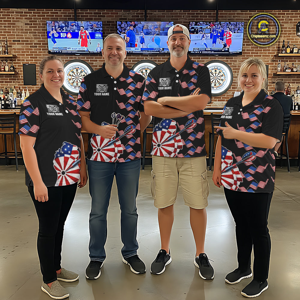 Custom American Flag Pattern Dartboard Darts Polo Shirts For Men Patriotic Darts Team Jerseys NYN2756