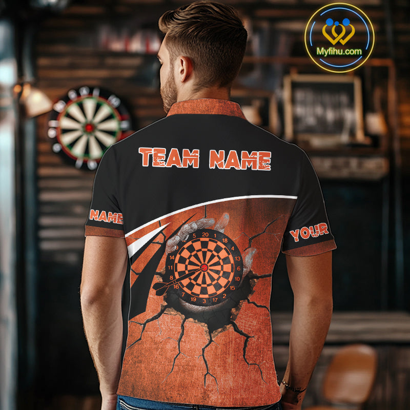 Hand Holding Orange Dartboards Cracked Grunge Dart Shirts For Men, Dart Jerseys NYN0056