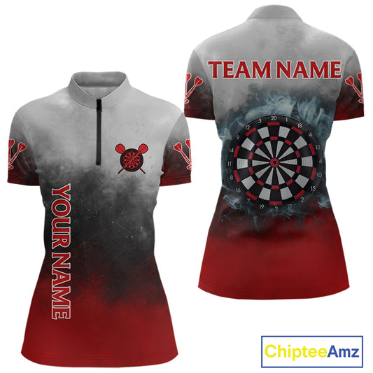 Custom Red And Blue Smoke Dartboards Dart Shirts For Men Grunge Dart Women Jerseys NYN0060