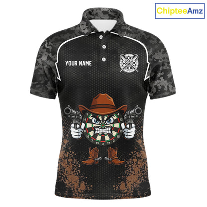 Grunge Brown Funny Dartboard Cowboy Gun Darts Shirt For Men Custom Camouflage Dart Team Jerseys NYN3163