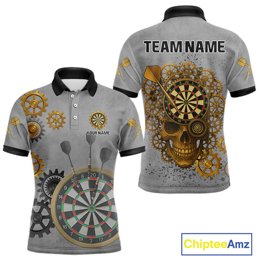 Steampunk Skull & Gold Dart Arrow Funny Darts Shirt For Men - Customizable Name NYN0401