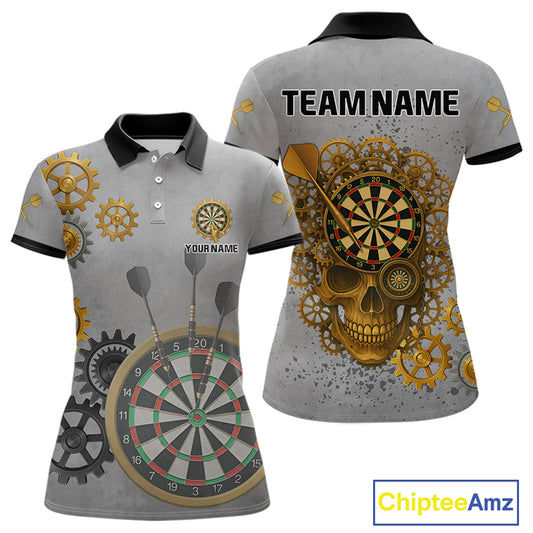 Steampunk Skull & Gold Dart Arrow Funny Darts Shirt For Women - Customizable Name NYN0401