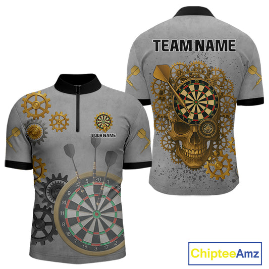Steampunk Skull & Gold Dart Arrow Funny Darts Shirt For Men - Customizable Name NYN0401