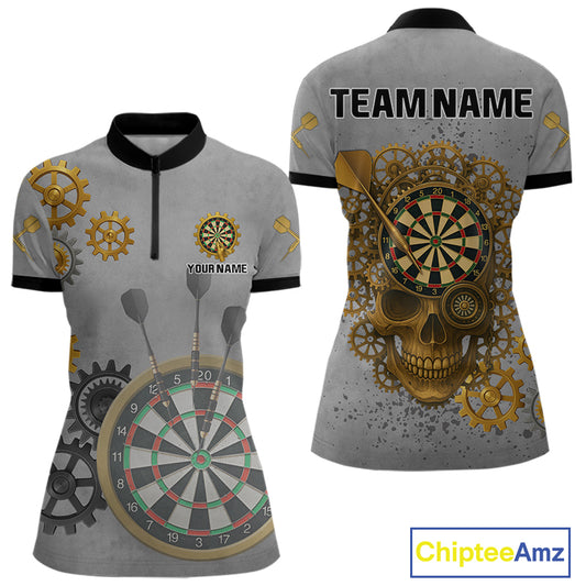 Steampunk Skull & Gold Dart Arrow Funny Darts Shirt For Women - Customizable Name NYN0401