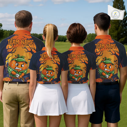 Funny Pumpkin Halloween golf team polo, harvest festival, Thanksgiving golf outing, pumpkin symbolizes abundance, celebration, warmth, seasonal tradition