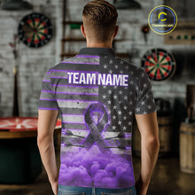 Load image into Gallery viewer, Purple Cloud Ribbon US Flag Dart Arrow Custom Breast Cancer Awareness Darts Men Polo Shirt NYN1816