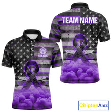 Load image into Gallery viewer, Purple Cloud Ribbon US Flag Dart Arrow Custom Breast Cancer Awareness Darts Men Polo Shirt NYN1816