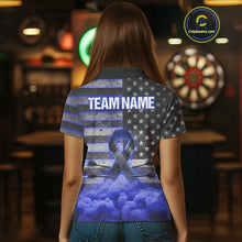 Load image into Gallery viewer, Blue Cloud Ribbon US Flag Dart Arrow Custom Breast Cancer Awareness Darts Women Polo Shirt NYN1817