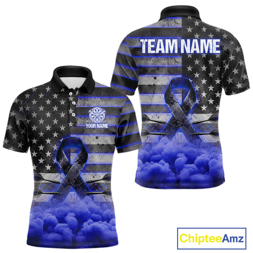 Blue Cloud Ribbon US Flag Dart Arrow Custom Breast Cancer Awareness Darts Men Polo Shirt NYN1817