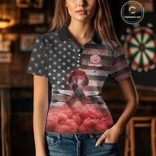 Load image into Gallery viewer, Red Cloud Ribbon US Flag Dart Arrow Custom Breast Cancer Awareness Darts Women Polo Shirt NYN1818