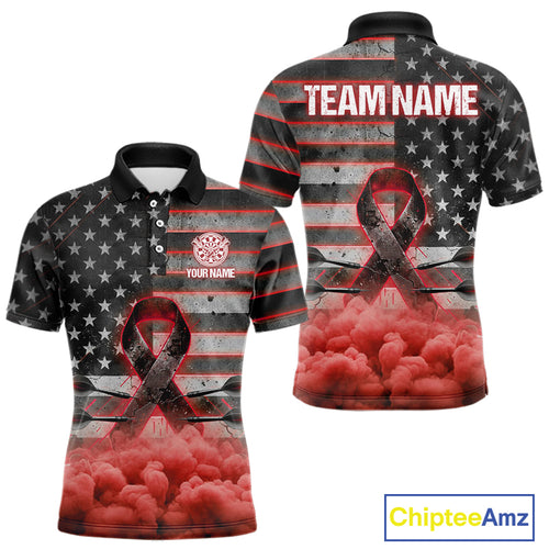 Red Cloud Ribbon US Flag Dart Arrow Custom Breast Cancer Awareness Darts Men Polo Shirt NYN1818