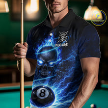 Load image into Gallery viewer, Blue Flames Multi Skull Thunder Pool 8 Ball 3D Billiard Shirt For Men Custom Billiard Team Attire NYN2603