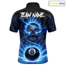 Load image into Gallery viewer, Blue Flames Multi Skull Thunder Pool 8 Ball 3D Billiard Shirt For Men Custom Billiard Team Attire NYN2603