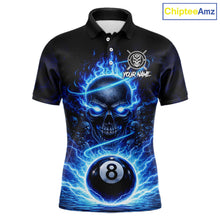 Load image into Gallery viewer, Blue Flames Multi Skull Thunder Pool 8 Ball 3D Billiard Shirt For Men Custom Billiard Team Attire NYN2603