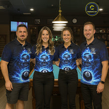 Load image into Gallery viewer, Blue Flames Multi Skull Thunder Pool 8 Ball 3D Billiard Shirt For Men Custom Billiard Team Attire NYN2603