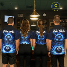 Load image into Gallery viewer, Blue Flames Multi Skull Thunder Pool 8 Ball 3D Billiard Shirt For Men Custom Billiard Team Attire NYN2603