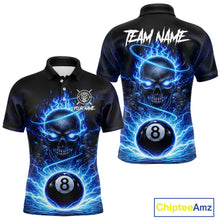 Load image into Gallery viewer, Blue Flames Multi Skull Thunder Pool 8 Ball 3D Billiard Shirt For Men Custom Billiard Team Attire NYN2603