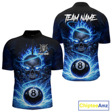 Load image into Gallery viewer, Blue Flames Multi Skull Thunder Pool 8 Ball 3D Billiard Shirt For Men Custom Billiard Team Attire NYN2603