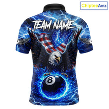 Load image into Gallery viewer, US Flag Eagle Thunder Blue Pool 8 Ball Men Billiard Shirt Custom Patriotic Billiard Team Attire NYN2604