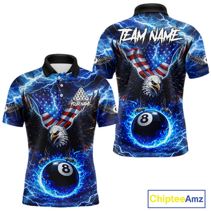 US Flag Eagle Thunder Blue Pool 8 Ball Men Billiard Shirt Custom Patriotic Billiard Team Attire NYN2604
