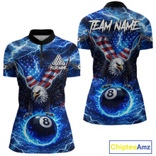 Load image into Gallery viewer, US Flag Eagle Thunder Blue Pool 8 Ball Women Billiard Shirt Custom Patriotic Billiard Team Attire NYN2604