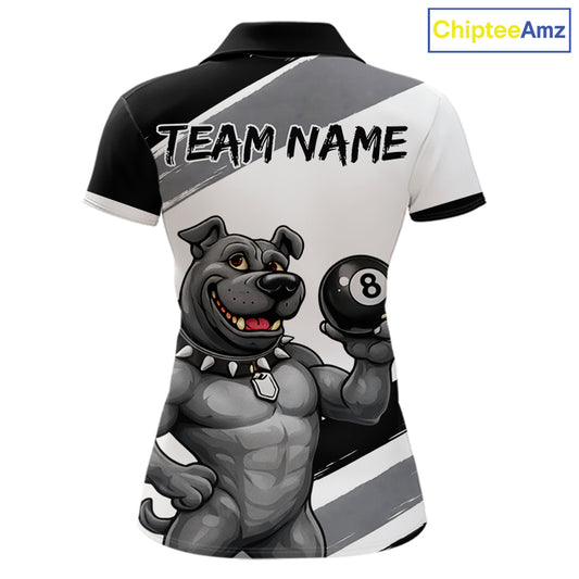 Grey And White Paint Funny Bulldog 8 Ball Billiard Pool Shirt For Women Custom Billiard Team Appeal NYN2765