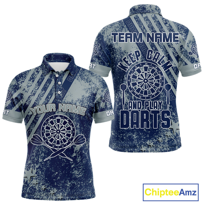 Keep Clam And Plays Dart Custom Blue Grunge Dart Shirts For Men, Dart Team Jerseys NYN0065