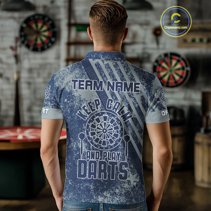Keep Clam And Plays Dart Custom Blue Grunge Dart Shirts For Men, Dart Team Jerseys NYN0065