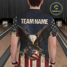 Load image into Gallery viewer, American Flag Grunge Bowling Team Jerseys For Men Custom Eagle Patriot Bowling Polo 1/4-Zip Shirt NYN3168