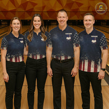Load image into Gallery viewer, American Flag Grunge Bowling Team Jerseys For Men Custom Eagle Patriot Bowling Polo 1/4-Zip Shirt NYN3168