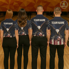 Load image into Gallery viewer, American Flag Grunge Bowling Team Jerseys For Men Custom Eagle Patriot Bowling Polo 1/4-Zip Shirt NYN3168