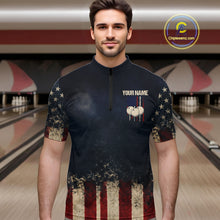 Load image into Gallery viewer, American Flag Grunge Bowling Team Jerseys For Men Custom Eagle Patriot Bowling Polo 1/4-Zip Shirt NYN3168