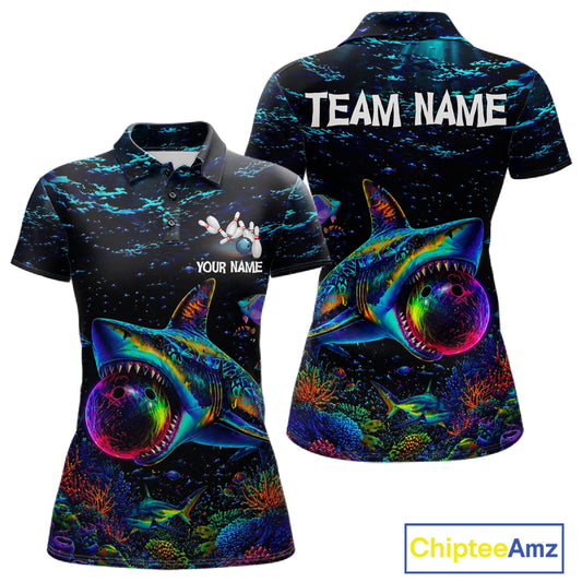 Funny Shark Ocean Neon Bowling  Jerseys For Women Custom Colorful Bowling Shirts Team Attire NYN3169