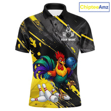 Load image into Gallery viewer, Personalized Colorful Funny Rooster Bowling Shirt For Men Yellow Grunge Bowling Team Jersey NYN3174