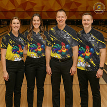 Load image into Gallery viewer, Personalized Colorful Funny Rooster Bowling Shirt For Men Yellow Grunge Bowling Team Jersey NYN3174