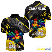 Load image into Gallery viewer, Personalized Colorful Funny Rooster Bowling Shirt For Men Yellow Grunge Bowling Team Jersey NYN3174