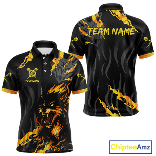 Orange Ferocious Wolf Dart Arrow Funny Darts Shirt For Men - Customizable Name NYN0406
