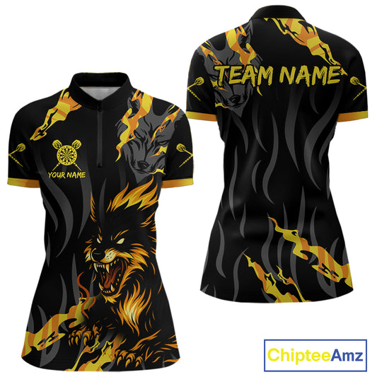Orange Ferocious Wolf Dart Arrow Funny Darts Shirt For Women - Customizable Name NYN0406