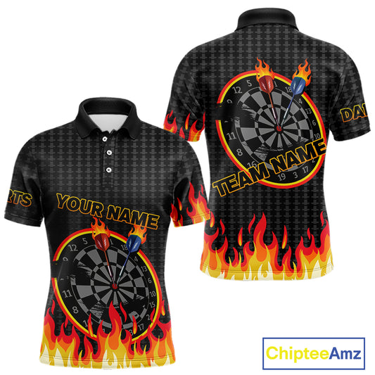 Fire Dart Arrows & Flaming Pattern Darts Shirt For Men - Customizable Name & Team NYN0409