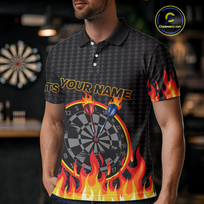 Fire Dart Arrows & Flaming Pattern Darts Shirt For Men - Customizable Name & Team NYN0409