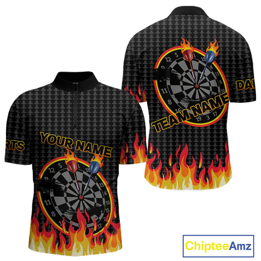 Fire Dart Arrows & Flaming Pattern Darts Shirt For Men - Customizable Name & Team NYN0409