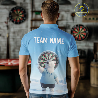 Custom Funny Polar Bear Plays Ice Dart Arrow Darts Polo Shirt For Men, Dart Team Jerseys NYN1819