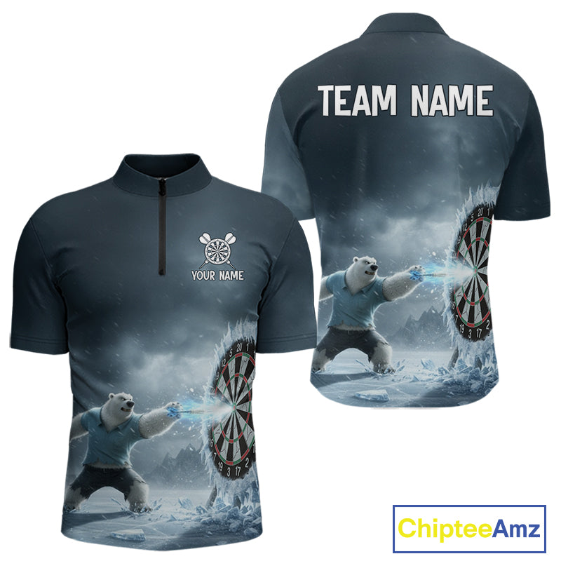 Custom Horror Polar Bear Ice Dartboard Darts Quarter-Zip Shirt For Men, Funny Dart Team Jerseys NYN1820